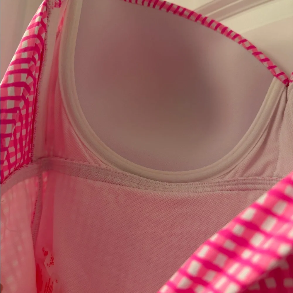 Lilly Pulitzer Pink Gingham One-Piece Swimsuit Bandeau Strapless 14 - Picture 5 of 6